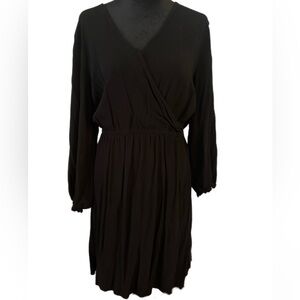 Old Navy Black Long-Sleeve Wrap Dress with Elastic Waist.